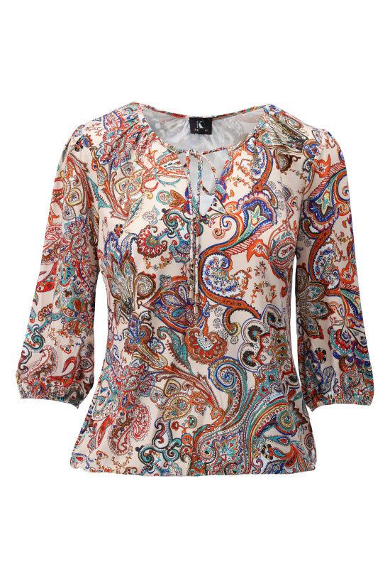 K-Design K-Design - Blouse met paisley print en 2/3 pofmouwen (W110) - What Els!