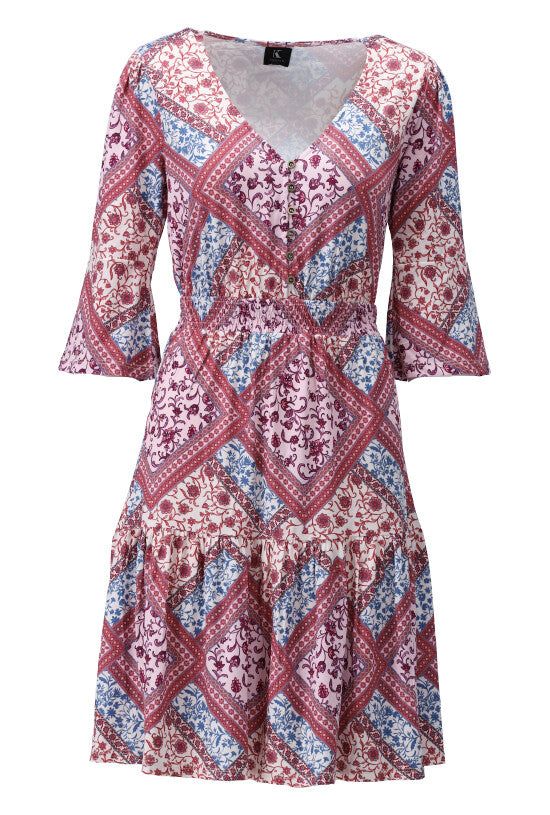 K-Design K-Design - Mini dress met patchwork print in bohemien stijl (W118) - What Els!