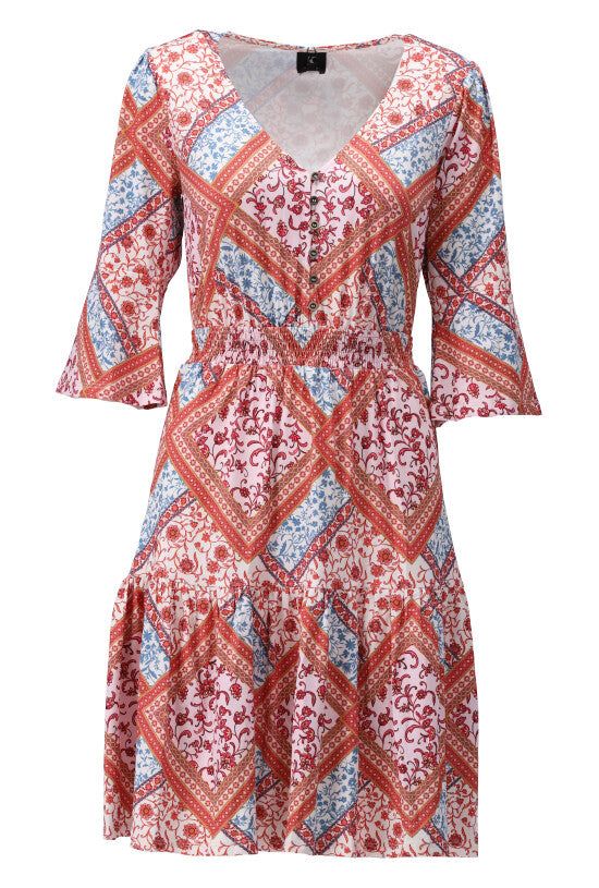 K-Design K-Design - Mini dress met patchwork print in bohemien stijl (W118) - What Els!