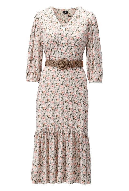 K-Design K-Design - Maxi dress met bloemenprint, volant en bijpassende riem (W130) - What Els!