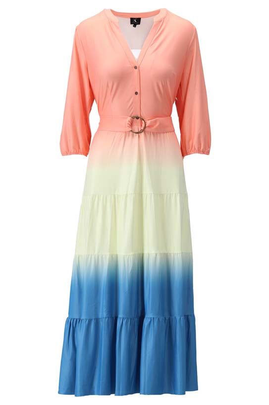 K-Design K-Design - Maxi dress met 2/3 mouwen, volants en stoffen riem (W208) - What Els!