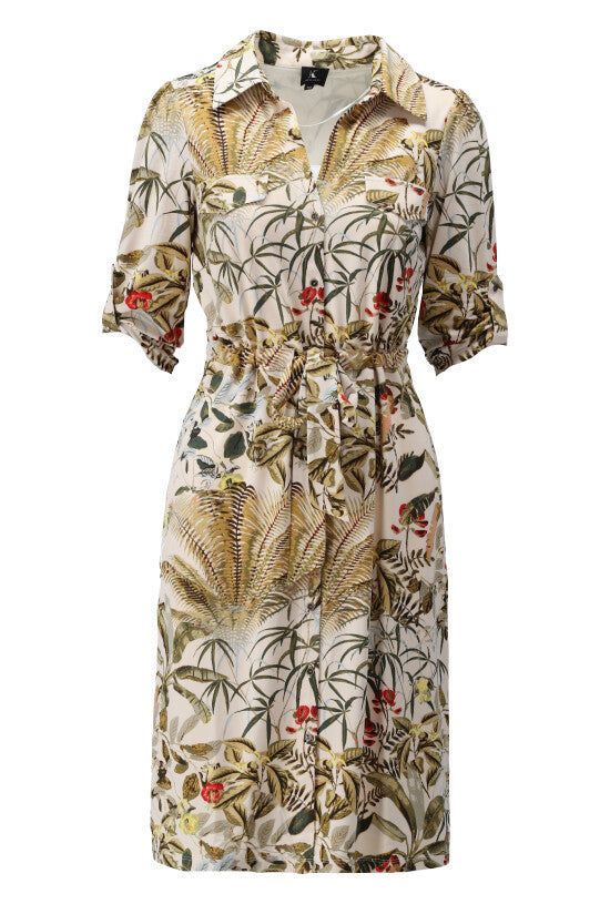 K-Design K-Design - Mini dress met jungle bloemenprint, zakjes en trekkoord (W333) - What Els!