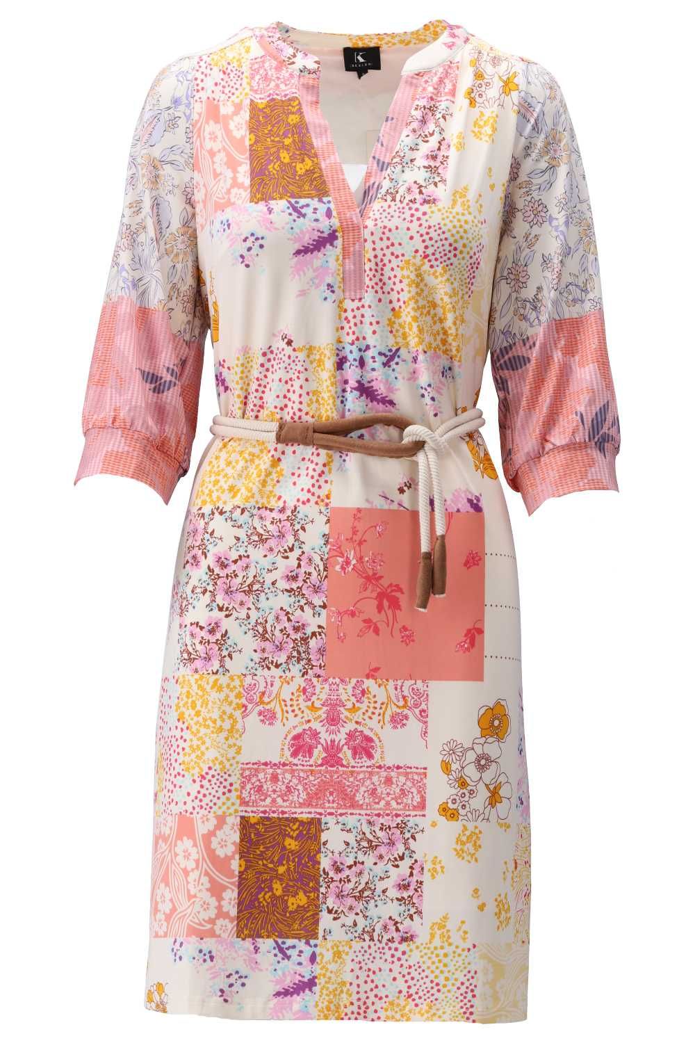 K-Design K-Design - Mini dress met patchwork print en koord (W378) - What Els!