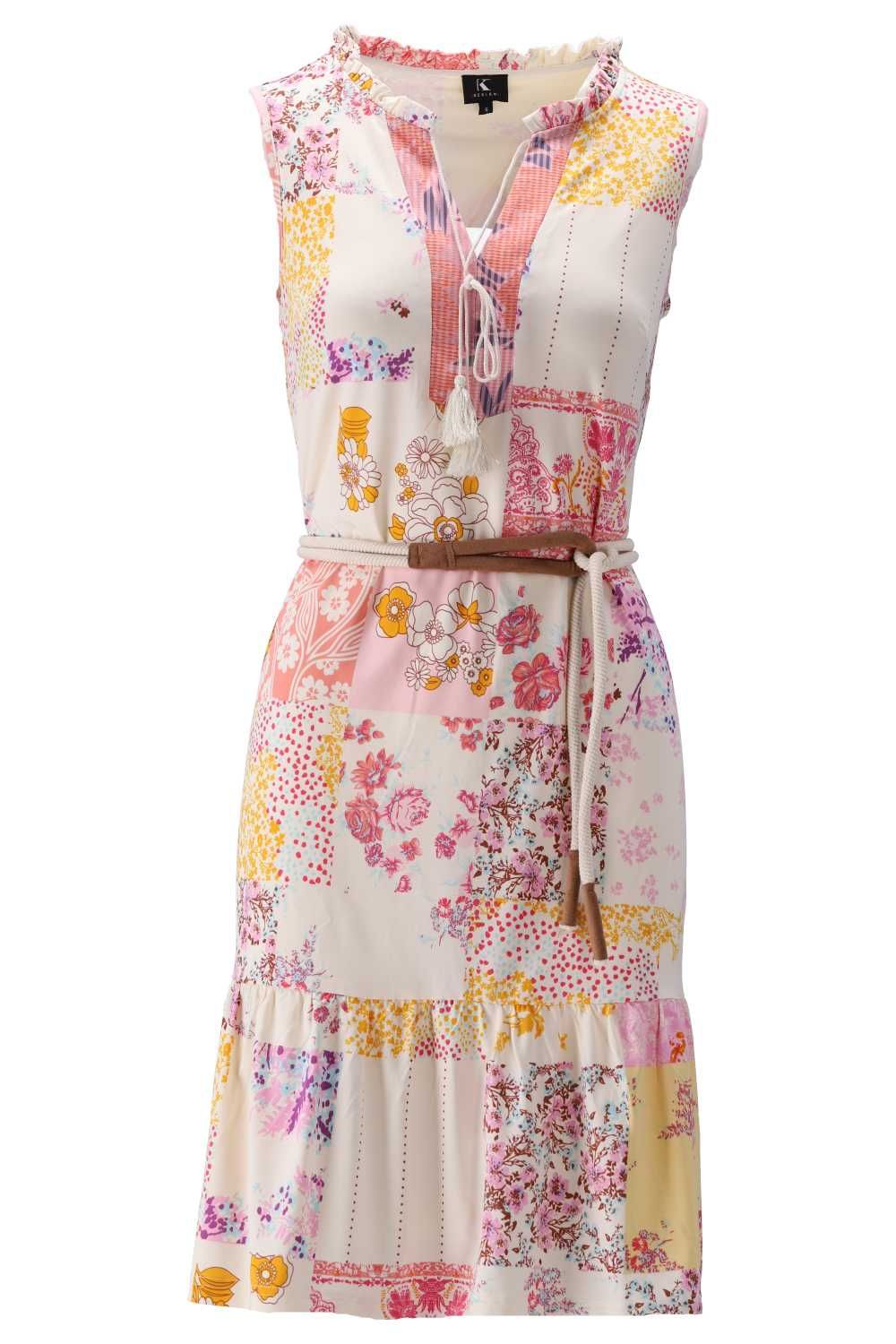 K-Design K-Design - Mini dress met patchwork print, volant en koord (W379) - What Els!