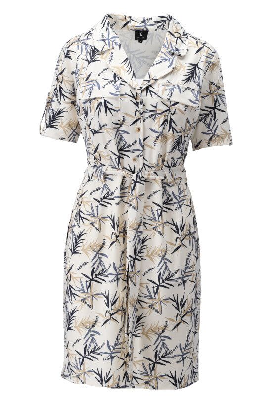 K-Design K-Design - Mini dress met bladerprint, zakjes en riem (W381) - What Els!