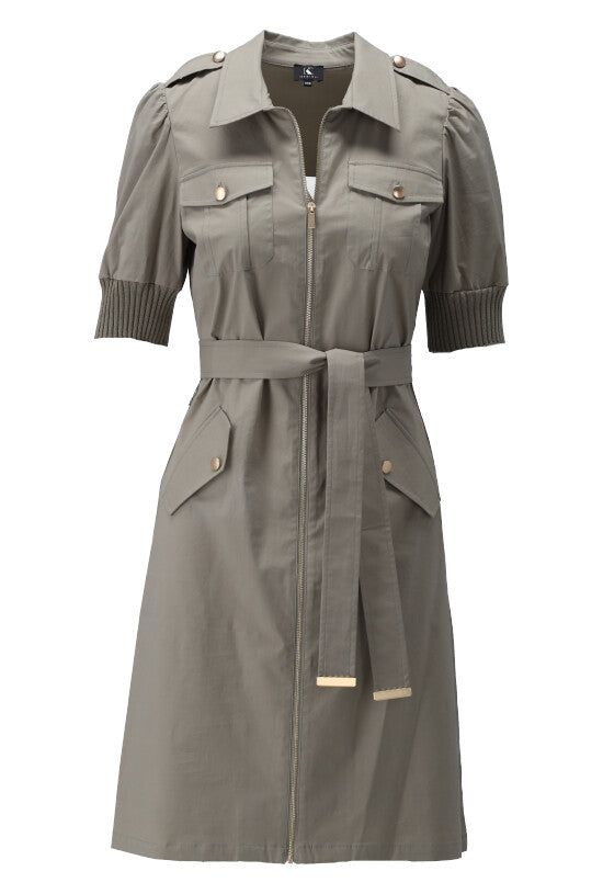 K-Design K-Design - Mini dress met pofmouwen, zakjes en stoffen riem (W452) - What Els!