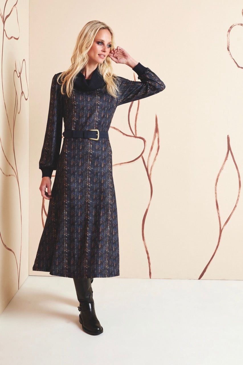 K-Design K-Design - Maxi dress met print, rolkraag en bijpassende riem (V401) - What Els!
