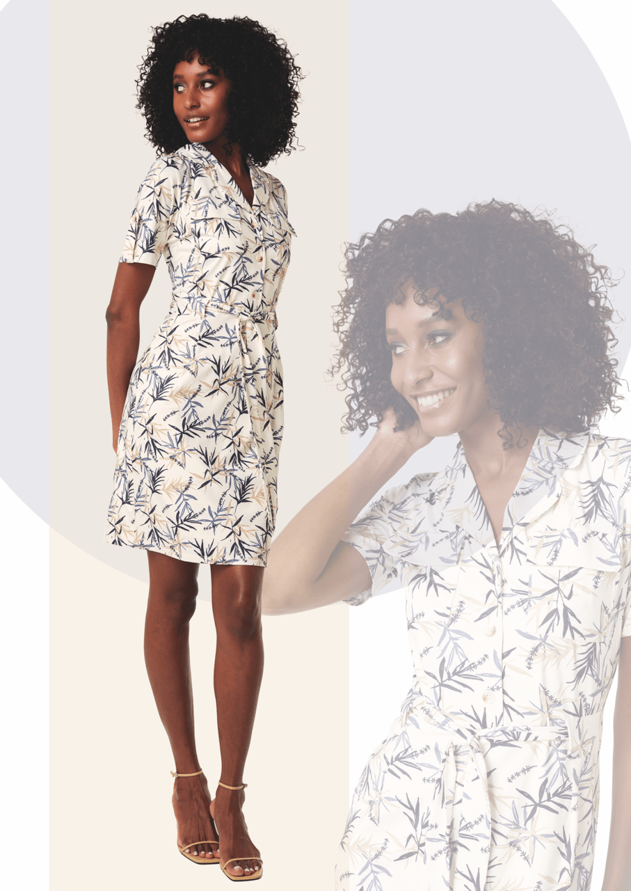 K-Design K-Design - Mini dress met bladerprint, zakjes en riem (W381) - What Els!
