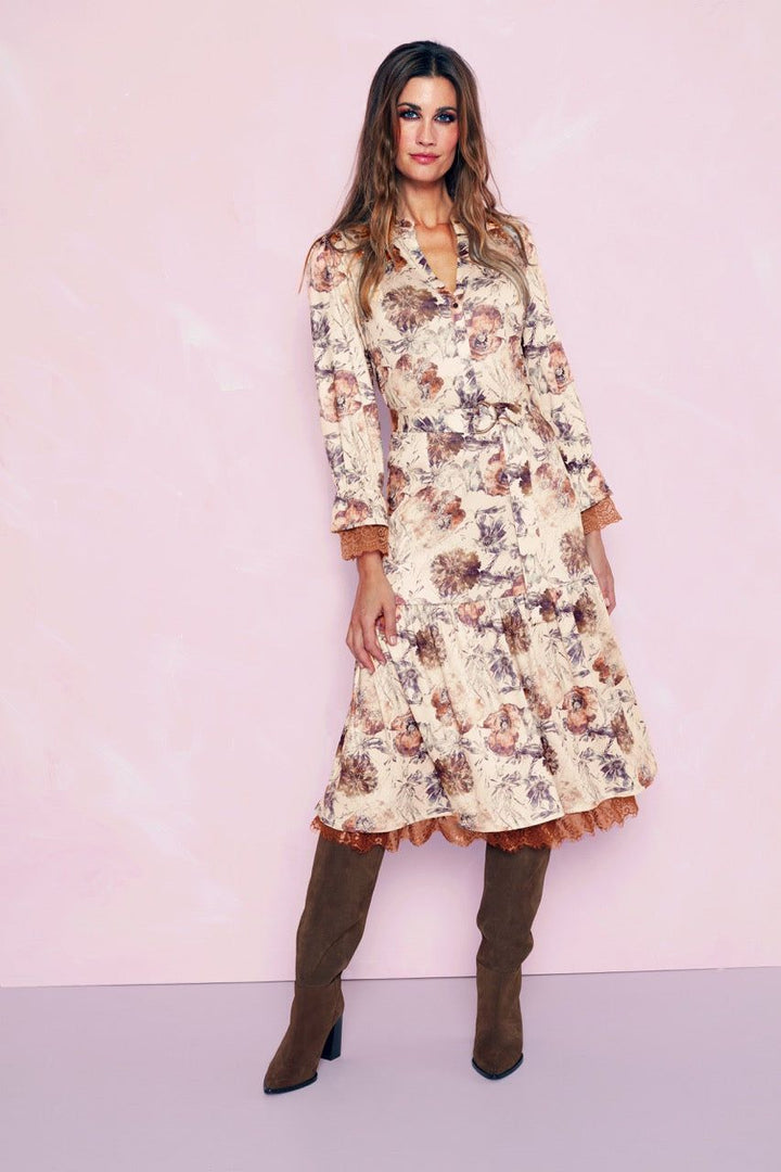 K-Design K-Design - Maxi dress met print, kant en riem (V350) - What Els!